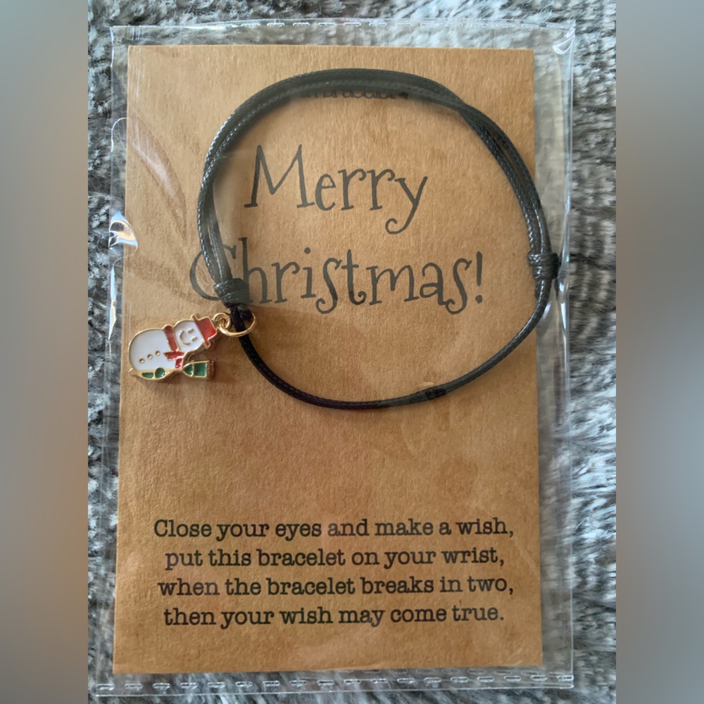 4/$10 Christmas Wax Rope Snowman Charm Bracelet NWT